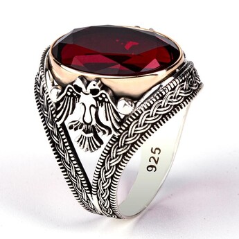 Double Headed Eagle Patterned Blood Red Zircon Stone - 2